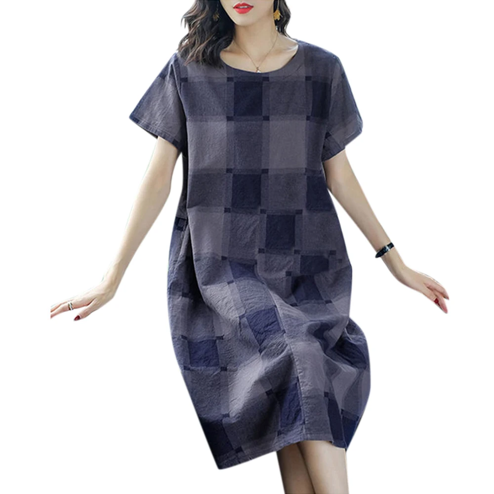 

Fashion Women's Dresses 2020 Plaid Dress Vintage Loose Women Clothing Casual Short Sleeve Knee-length Dress for Women