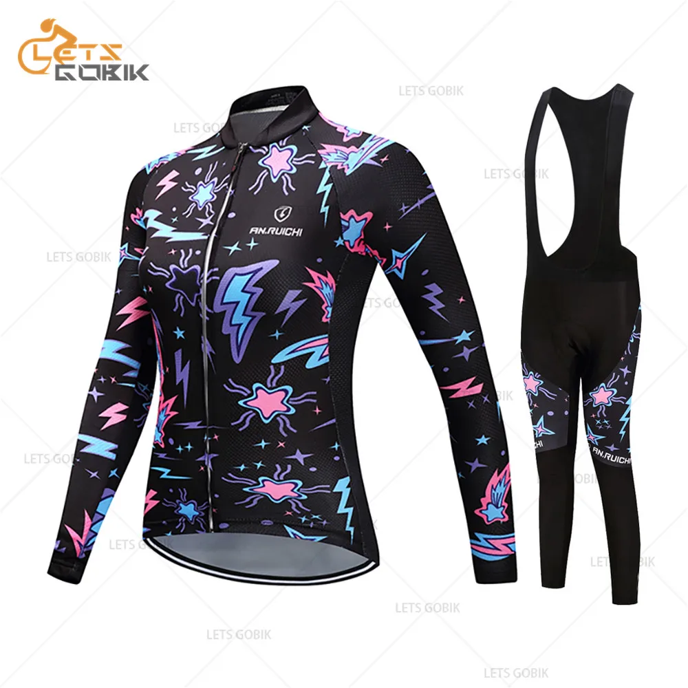 

2020 Women Long Sleeve Cycling Clothes Breathable Bike Cycling Jersey Bib Pants Sports Kit Girl Bike Uniform