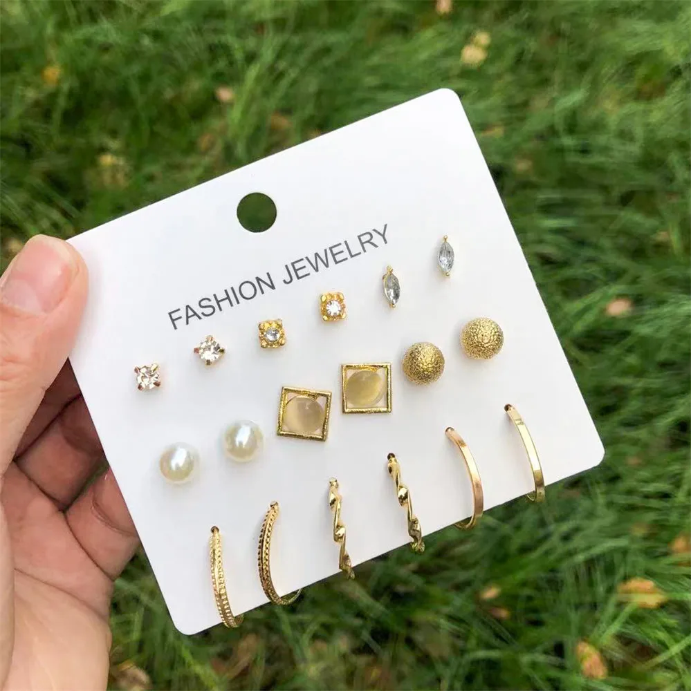 

New Fashion Bohemian Earrings Set For Women New Trendy Flower Round Geometric Metal Stud Earring 2021Trend Female Jewelry