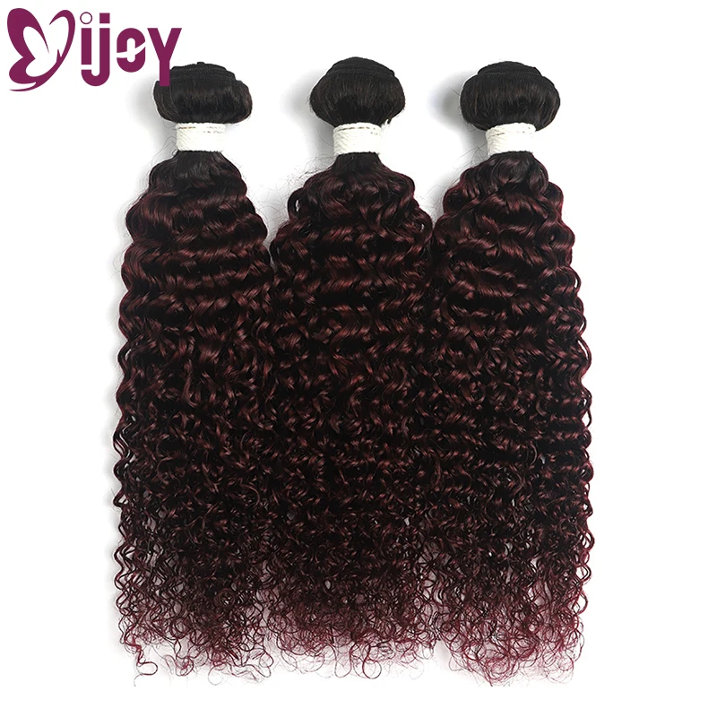 

IJOY Omber 99J/Burgundy Brazilian Kinky Curly Hair Remy Human Hair Weave Bundles 8-26 Inch 1/3/4 Bundles Curly Hair Extensions