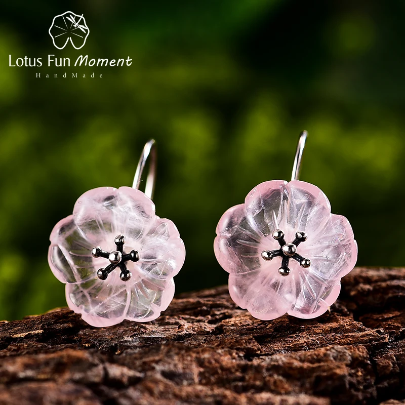 

Lotus Fun Moment Real 925 Sterling Silver Earrings Handmade Fine Jewelry Flower in the Rain Fashion Dangle Earrings for Women