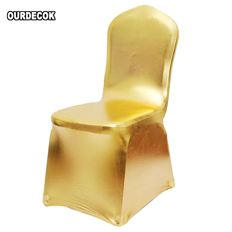 Bronzing Elastic Chair Cover Gold Silver Spandex Metallic Fabric Wedding Chair Covers Banquet Decoration