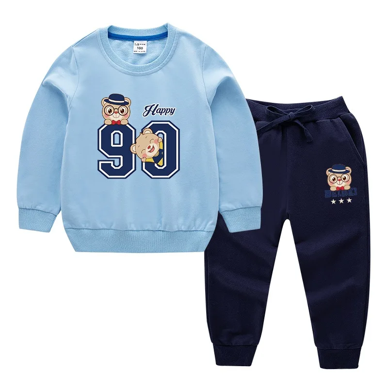 Light blue-Navy Детский костюм новая детская одежда из хлопка Детский костюм на весну и осень одежда для маленьких мальчиков и девочек - Цвет: Light blue-Navy