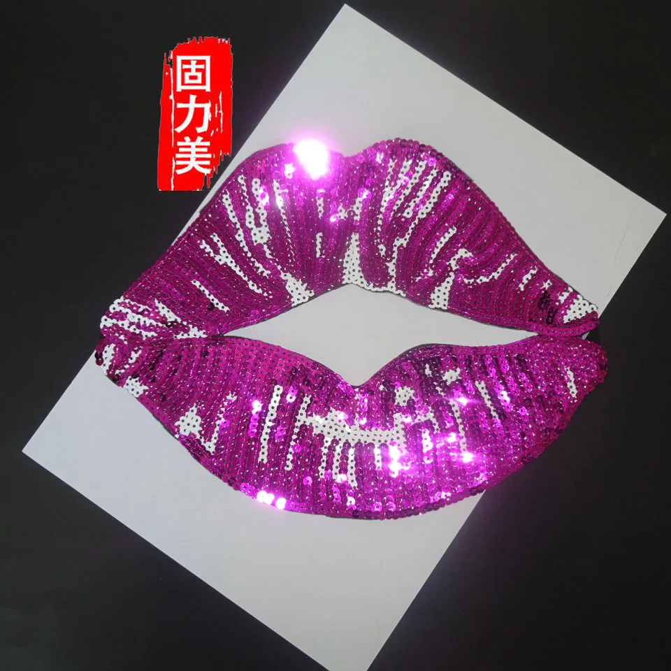 1 шт. сексуальная розовая серебристая металлическая нашивка с блестками для губ