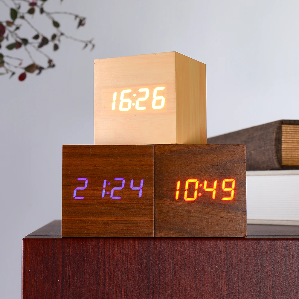 Деревянные светодиодные часы будильник с подсветкой USB/AAA|Будильники| |