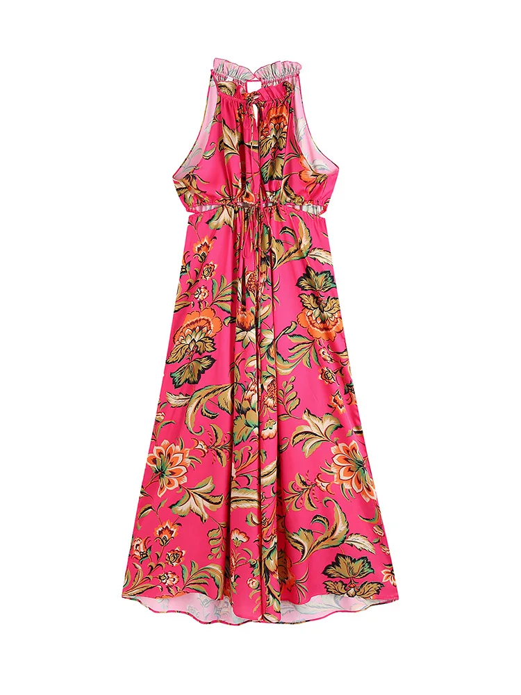 

Sleeveless Vacation Beach Summer Jumpsuits 2021 Fashion Cut Out And Tie Detail Printed Wide Leg Pants Jumpsuit Women Playsuit