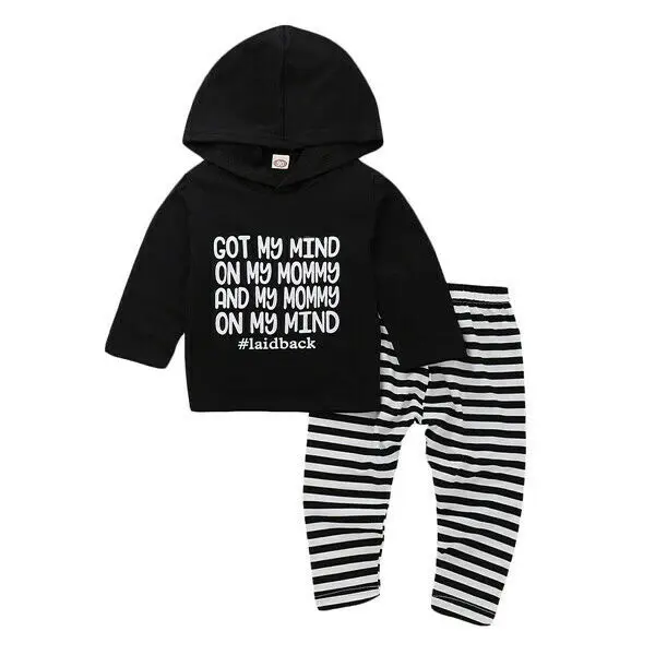 0-24M  Toddler Newborn Baby Boy Girl Outfits Clothes Hoodie Tops+ Striped Pants Legging Set
