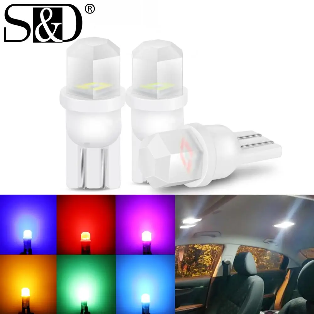

10pcs Canbus Error Free Ceramic T10 W5W 194 168 LED Bulb Car Interior Lights Wedge Side marker Clearance 12V White Yellow Red