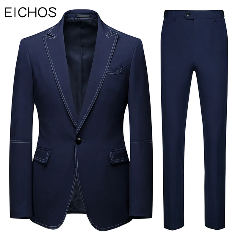 Мужской повседневный костюм (пиджак + брюки) модные свадебные костюмы для жениха
