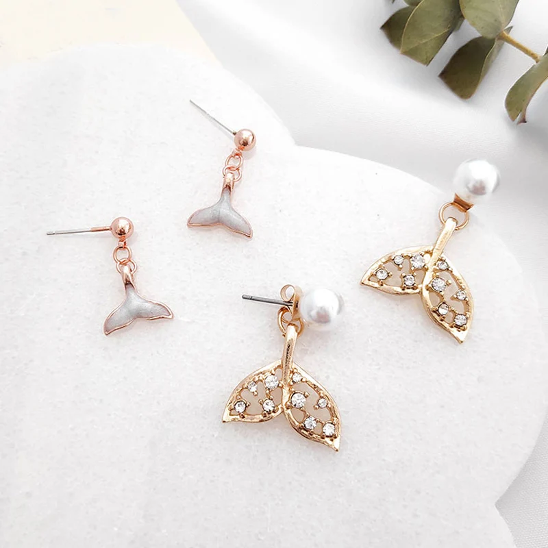 Оптовая продажа новые золотые серьги русалки модные хрустальные серьги-гвоздики