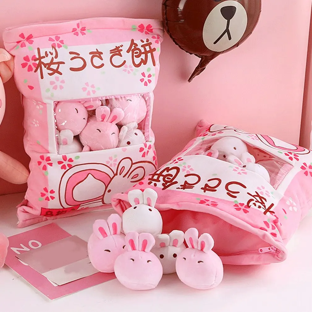 

A bag Kawaii Japan Cherry blossoms pink plush Sale 8pcs cute rabbit doll soft stuffed toys for girlfriend kid birthday love gift
