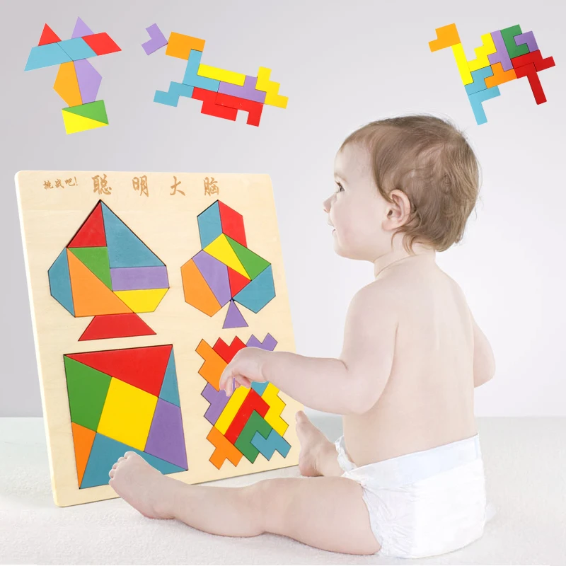 Монтессори деревянная игрушка красочные дерево геометрический паззл игра