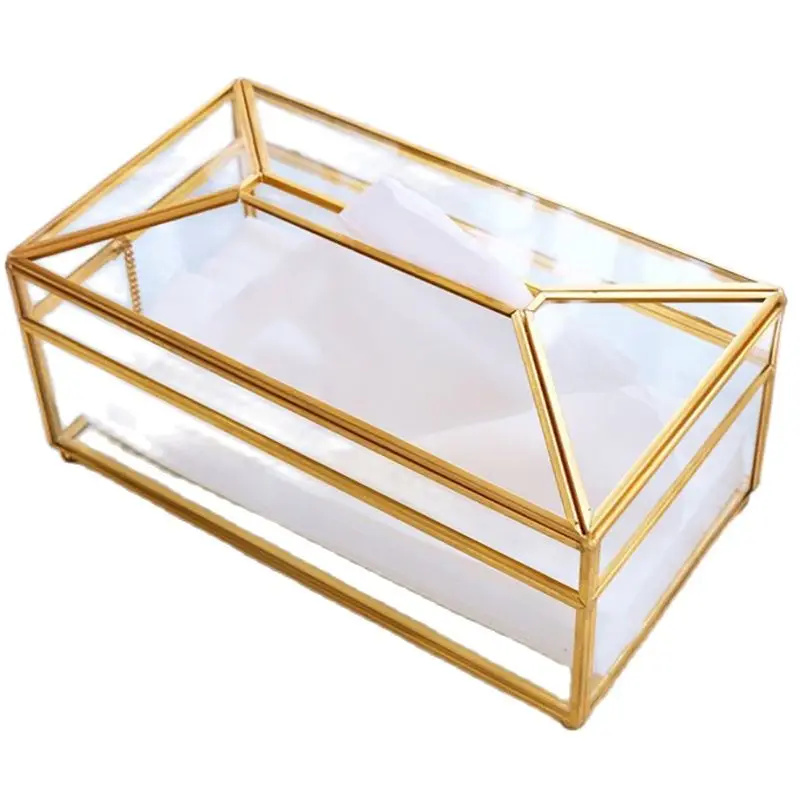 

Nordic Creative Glass Tissue Box INS Gold Metal Waterproof Luxury Brass Napkin Box Paper Living Room Home Decor Gift Ideas FH075