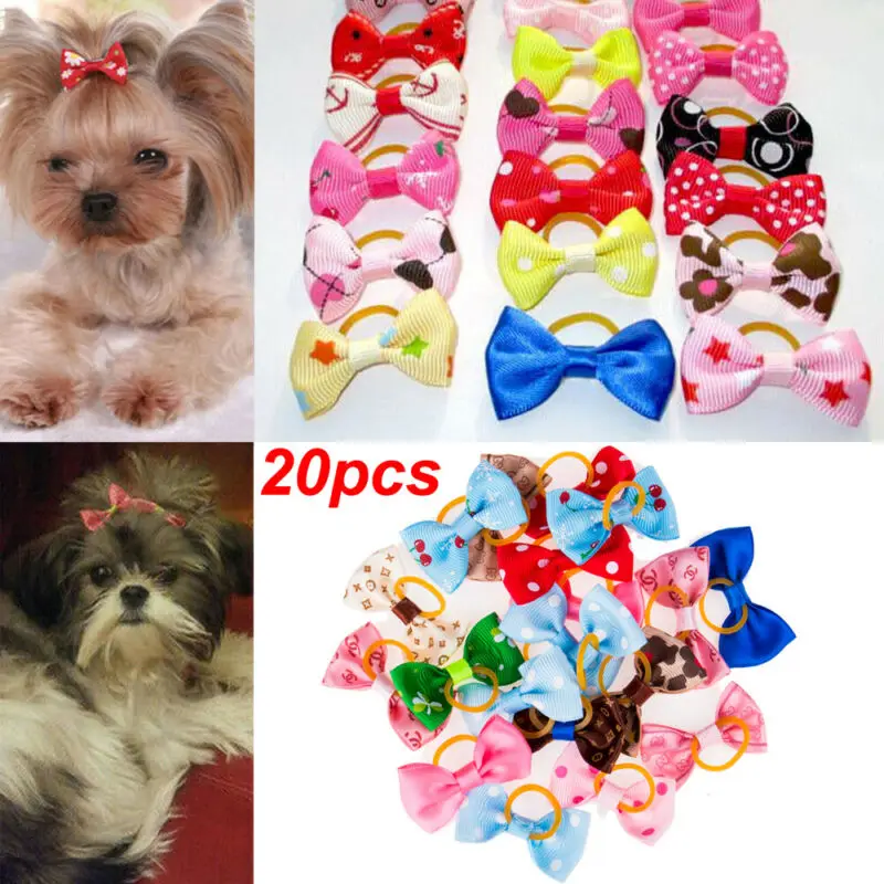 

20pcs Assorted Hair Bows for Small Dog Cat Pet Puppy Bowknots Grooming Accessory