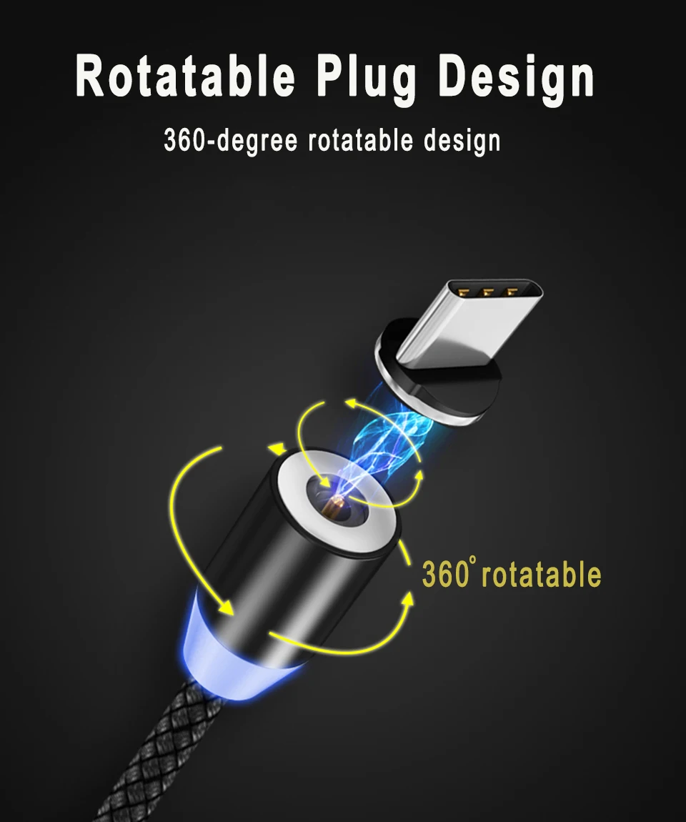 Вы первый Usb-c кабель Micro USB Магнитный кабель type C провод для iPhone металлический штекер светодиодный зарядный кабель 1 м/2 м для Android ios