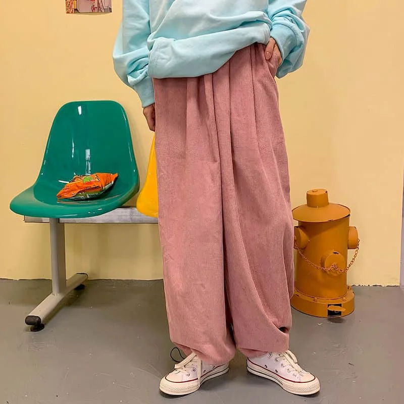 

Autumn Solid Straight High Waist Corduroy Sweatpants Women Trousers Loose Wide Leg Women Pants
