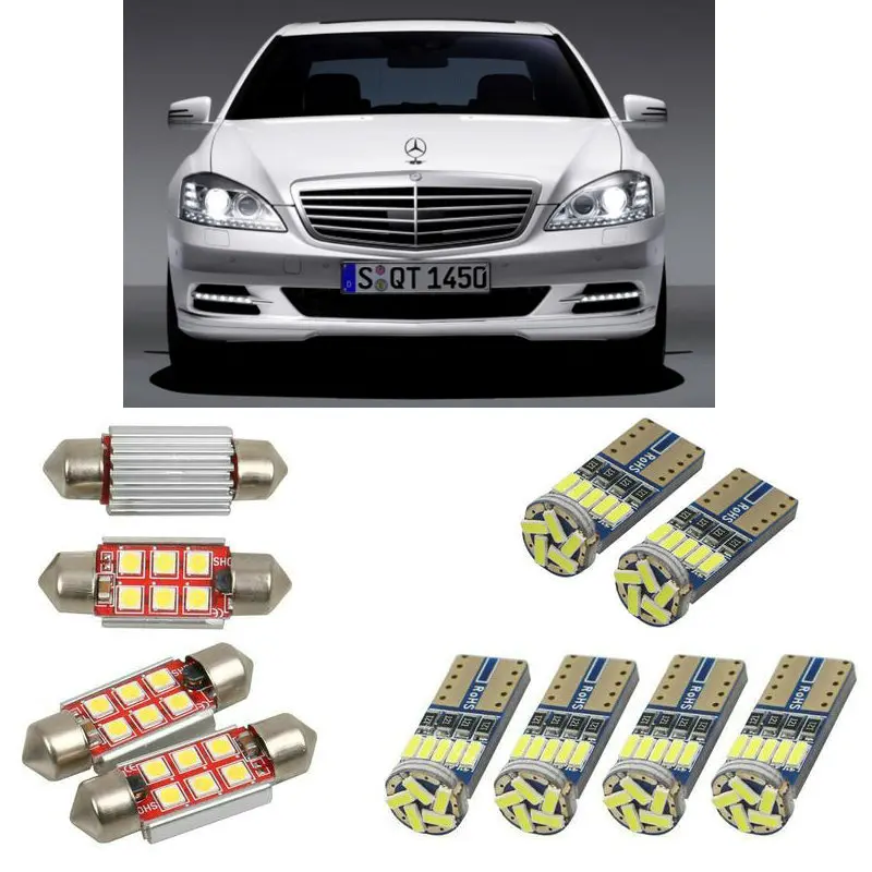 

14 шт., автомобисветильник светодиодные лампы для салона mercedes s class w221