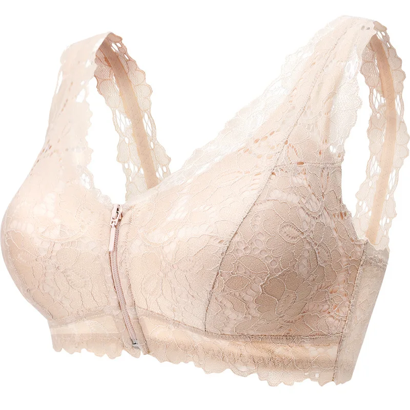 Lace Sexy Beautiful Back Underwear No Ring Front Buckle Zipper Bra Full Cup Large Collect Accessory Milk | Женская одежда