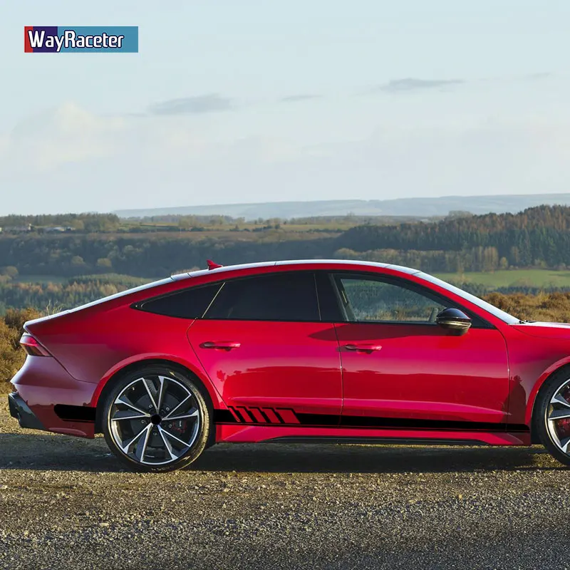 

2 Pcs Racing Sport Car Door Side Stripes Skirt Stickers Vinyl Decal For Audi A3 A4 A5 A6 A7 Q2 Q3 Q5 RS3 RS4 RS5 TT Accessories