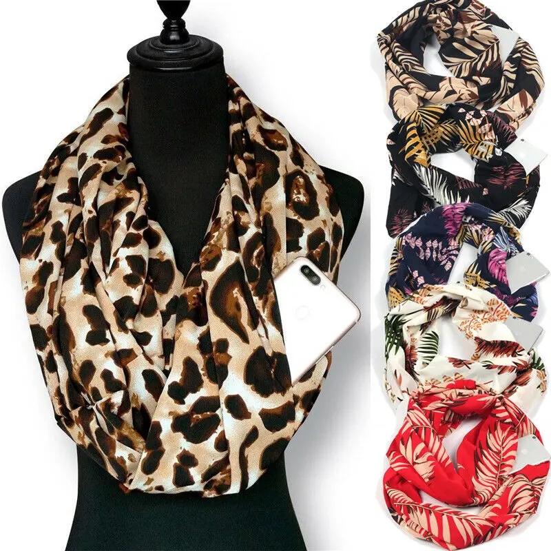 Novelty Warm Scarves Women Winter Convertible Infinity Scarf With Pocket Zipper Ladies Fashion Circle Shawl 180CM | Аксессуары для