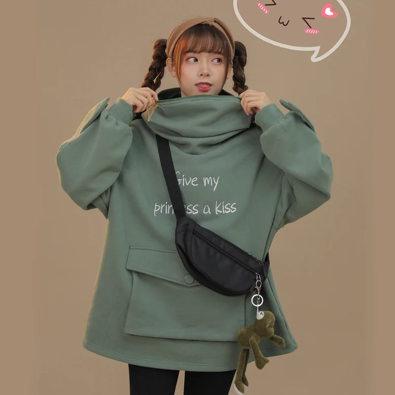 

Casual Loose Sweatshirt Fashion Hoodies Lovely Frog Hooded Harajuku Cute Girls 2020 New Pullover Women Tops Hoody Sweatshirt