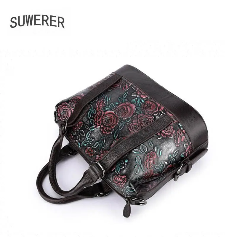

Women Genuine Leather bag 2020 new leather retro embossed color tote bag Shoulder bag Messenger bag