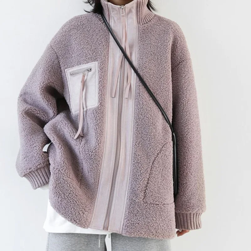 

Autumn and Winter Korean Style Loose Lapel Lamb Wool Coat Cotton Coat Wind-Resistant Warm Motorcycle Clothing Women