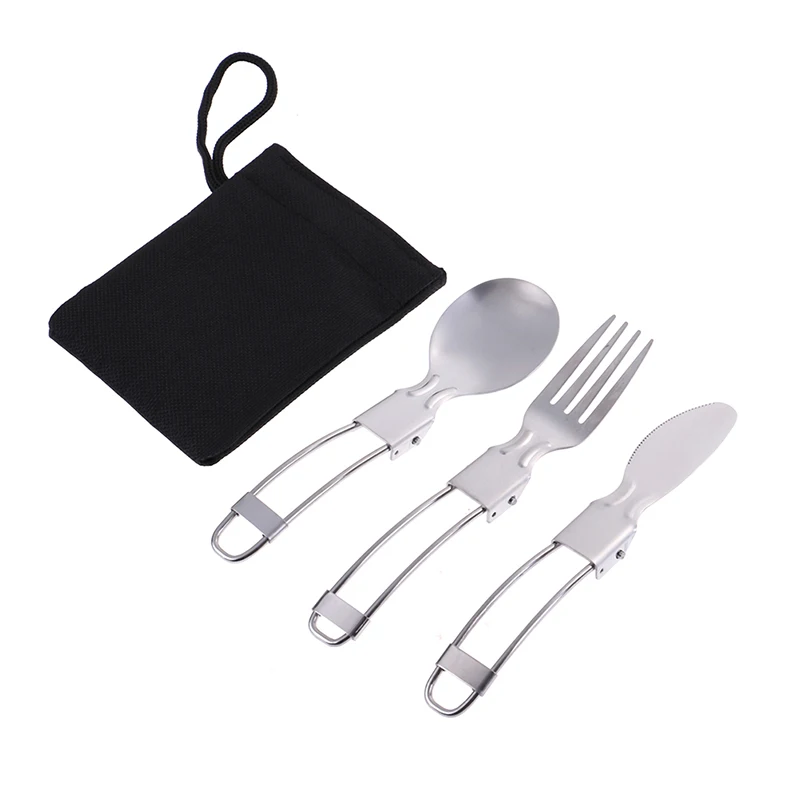 

Outdoor Cookware Knife Fork Spoon Camping Foldable Spoon Equipment Cutlery EDC Stainless Steel Tableware For Picnic Utensils