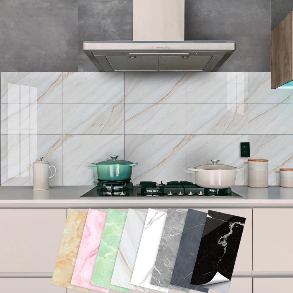 

Self-adhesive 3D Marble Tile Stickers Bathroom Waterproof PVC Peel and Stick Kitchen Backsplash Tiles Wall Decor Wallpaper