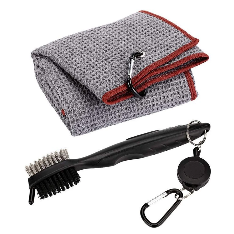

Golf Towel Brush Tool Kit with Club Groove Cleaner Retractable Extension Cord and Clip Golf Brush Cleaning Tool Set