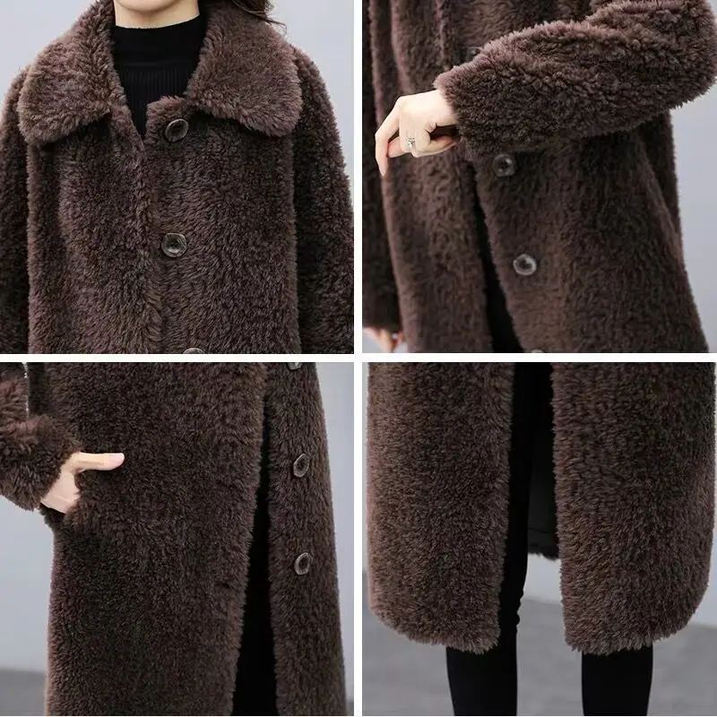 Women 2022 Autumn Winter Long Real Sheep Shearling Fur Coats Female Natural Wool Fur Outwear Abrigo Mujer Lamb Fur Jackets X70 enlarge