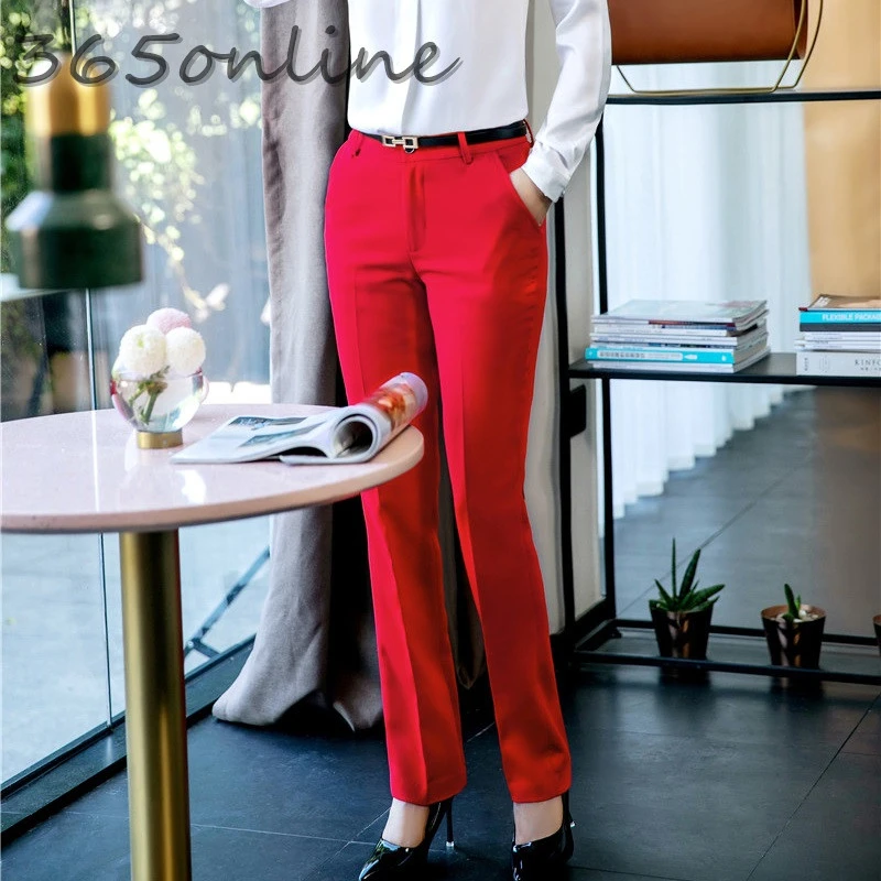Новинка красные офисные женские деловые штаны облегающие брюки Капри на весну и