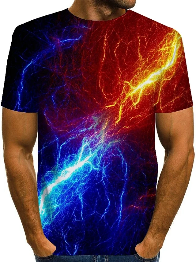 

Summer new men's lightning T-shirt fashion new summer men's short-sleeved T-shirt casual 3D printing rock T-shirt for men