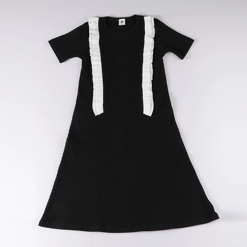 Girls max dress kids short/long sleeves ribbed summer and spring girl dresses clothing black ruffles kids long nightgown dresses