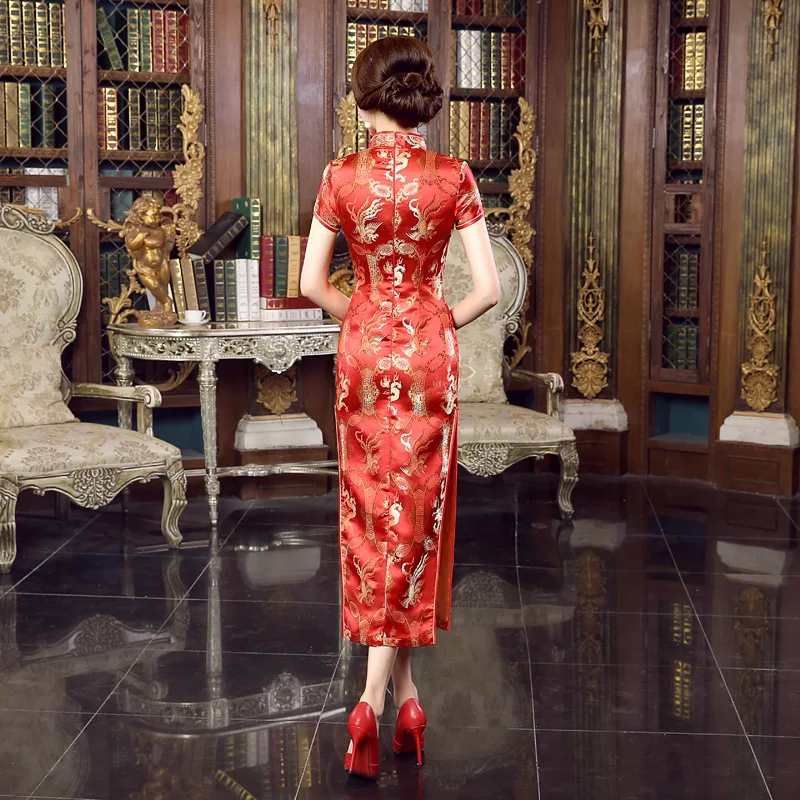 Длинные Cheongsam Тонкий Винтаж Женщин Феникс Платье Тан Костюм Плюс Размер Платья |