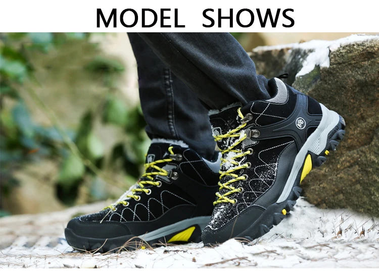 JUNJARM New Men Boots Winter With Fur Warm Snow Boots Men Winter Boots Work Shoes Men Footwear Fashion Rubber Ankle Shoes