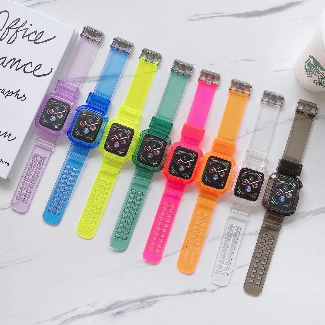 

Case+Strap for Apple Watch Band 44mm 40mm iWatch 42mm 38mm Silicone Transparent watchband Bracelet apple watch series 6 se 5 4 3