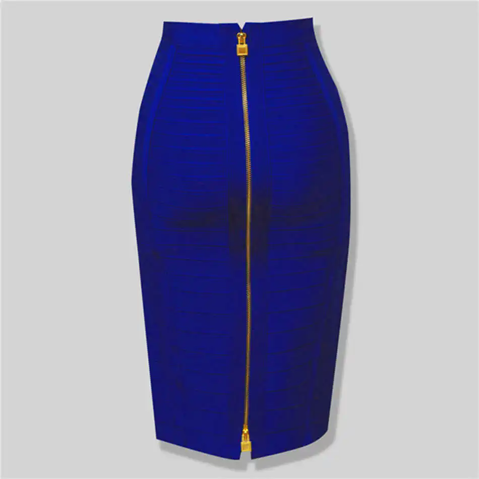 

High Quality 2021 New Women's Sexy Black Red Blue Orange Zipper Rayon Bandage Skirt Bodycon Club Party Pencil Skirt