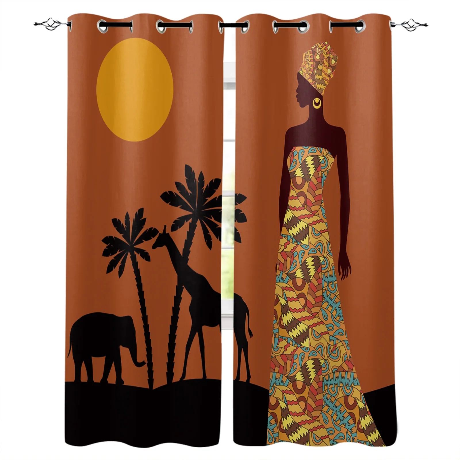 

African Woman Plant Giraffe Elephant Ethnic Curtains Bedroom Living Room Kitchen Decorations for Children Gift Home Textiles