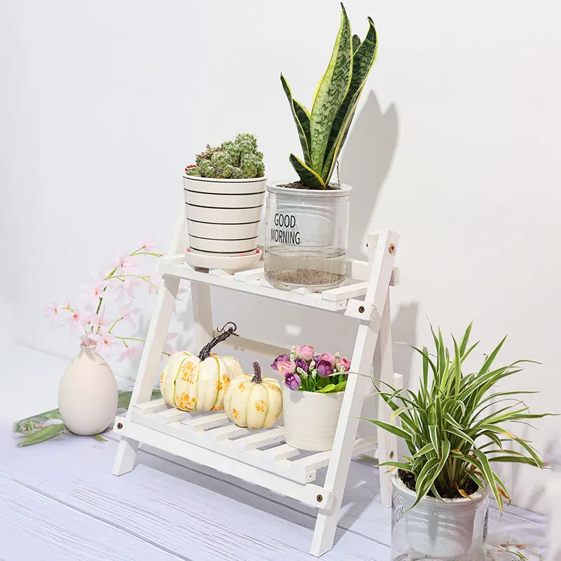 

Wood Flower Stand with Two Floors, High Capacity Display Storage Shelf Decoration for Indoor / Outdoor Storage Holders Racks