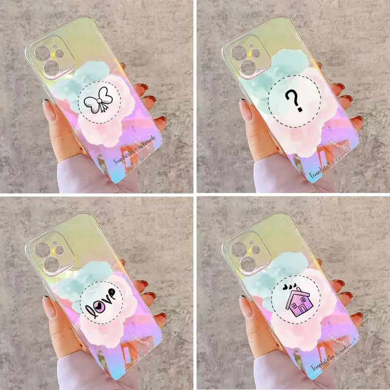 

Pink simple pattern fresh Phone Case for iPhone huawei honor 7 8 9 11 12 20 30 S X XS XR MINI Pro Max Plus laser Transparent