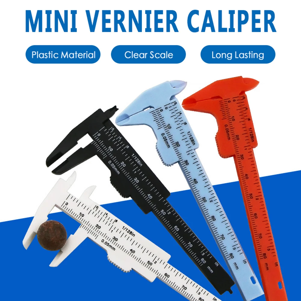 

5pcs Mini 80mm Plastic Sliding Vernier Caliper Gauge Measuring Tool Ruler Micrometer Gauge White Blue Black color optional