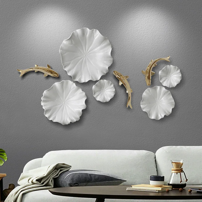 Home Wall Hanging Resin Lotus Leaf Fish Model Crafts Decoration Background Mural Ornaments Livingroom Wedding Sticker |