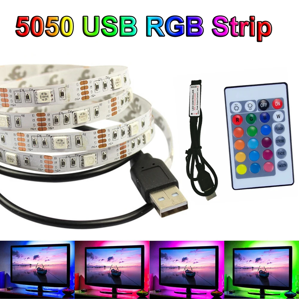 

5V USB 5050 RGBW LED Strip Light DIY Colorful 5V RGB Tape Bed decoration TV Backlight LED Strip 2m 3m 5m
