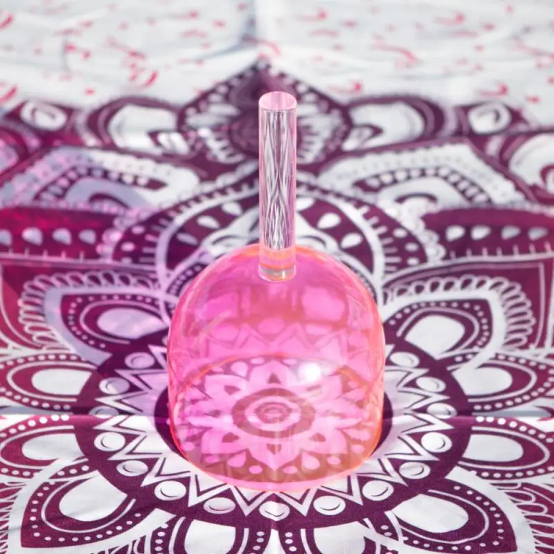 7 дюймов прозрачный розовый Цветной Кварцевый Поющая чаша с ручкой