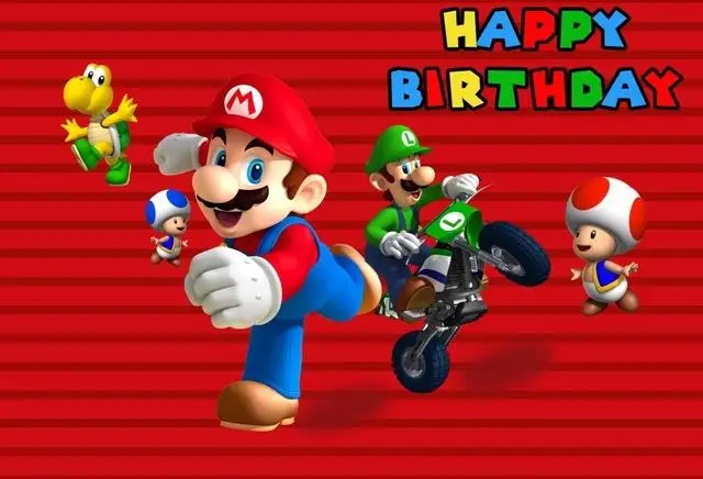 

Виниловый фон для фотосъемки детей с изображением супершляпы братьев грибов красного цвета