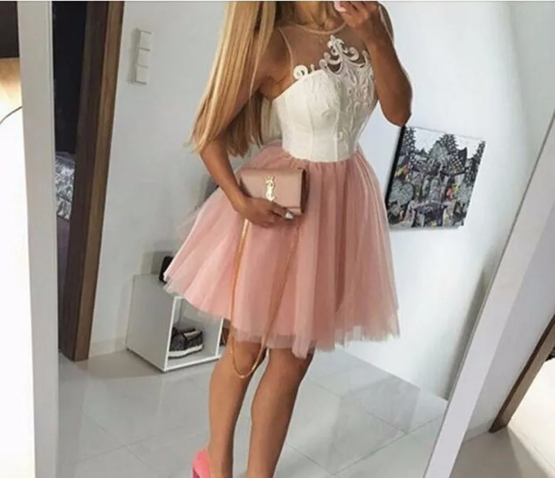 picture colour Дешевые сексуальные розовые Тюль сладкий Совок Emboridery пачка короткие вечерние Для выпускного, коктейльной вечеринки платья - Цвет: picture colour