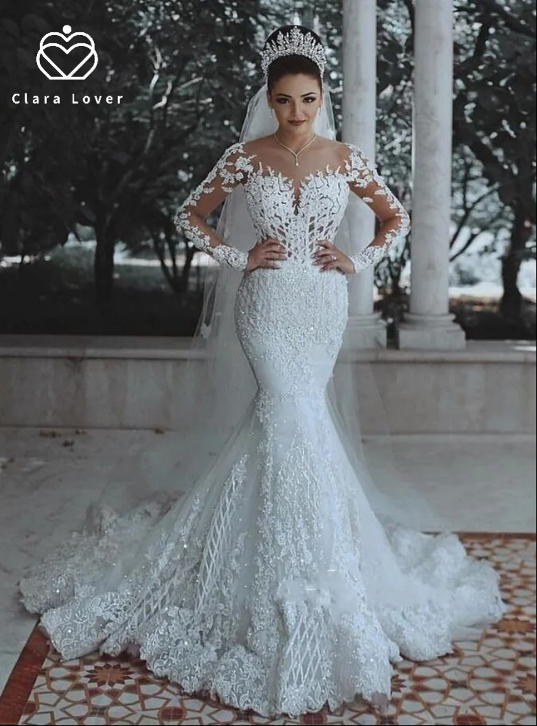 

Style wedding bride dress new sexy deep V-neck fishtail wedding dress Lace wedding dress vestido de noiva floor length gowns