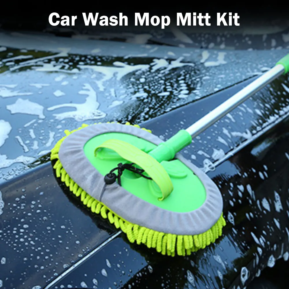 

2 in 1 Car Wash Mop 180 Degree Rotation Car Cleaning Brush Telescoping Long Handle Cleaning Mop Chenille Broom Wash Brush Auto