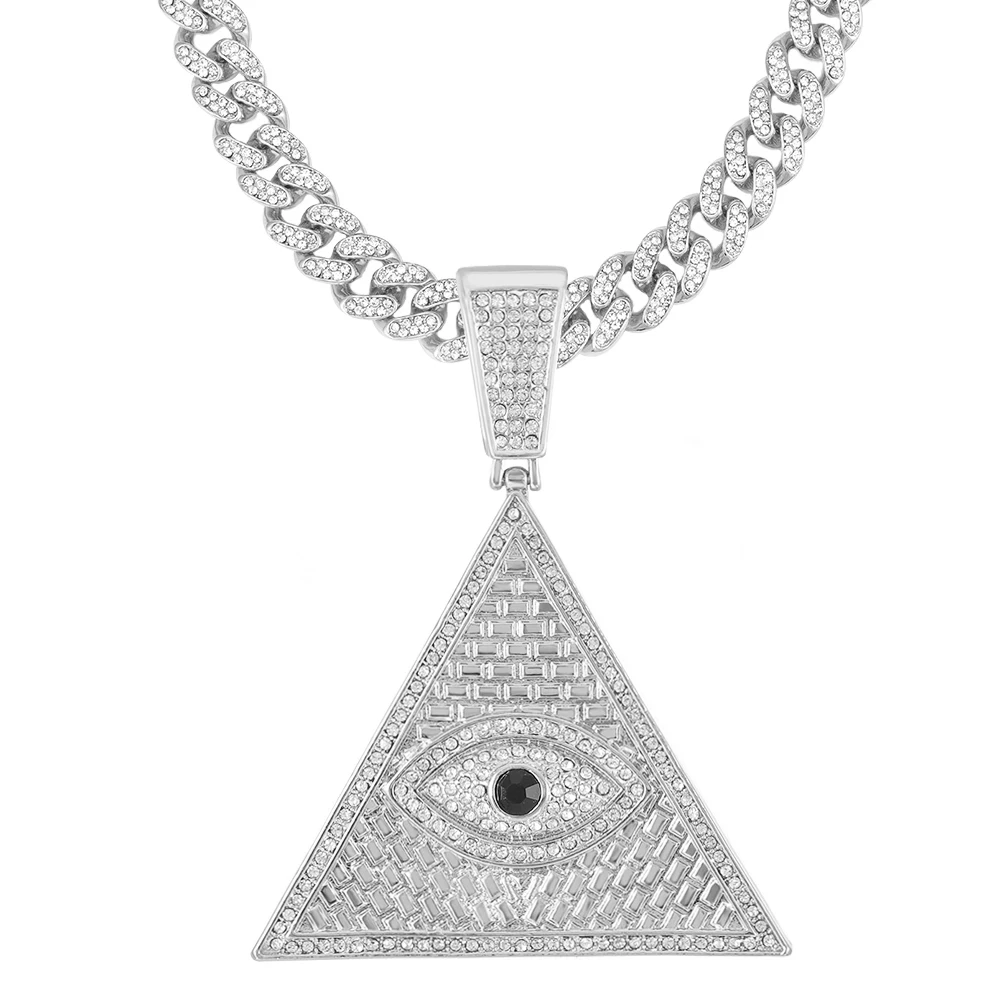 Fashionable Triangle Egyptian Pyramid Pendant Necklace Cuban Chain Ice Out Bright and Evil Eye of Horus Hip Hop Jewelry Gift images - 6